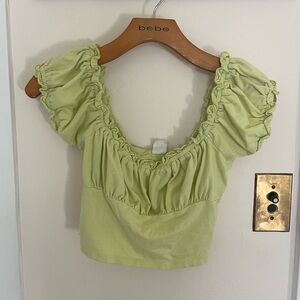 neon green cropped going out shirt, ruffled edges
